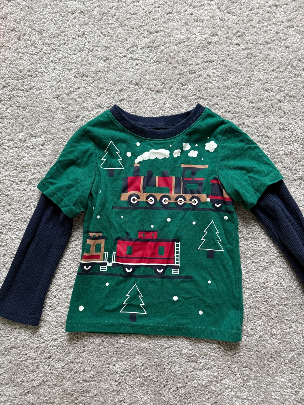 The Children's Place Green & Navy Layered-Look Train Long Sleeve Tee